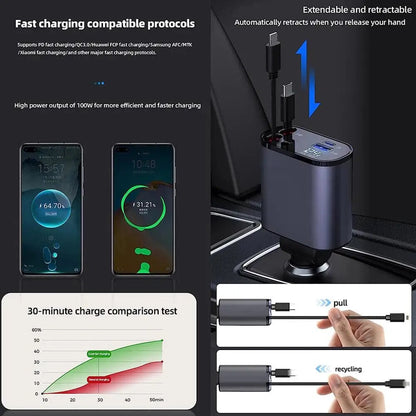 4-in-1 retractable fast car charger