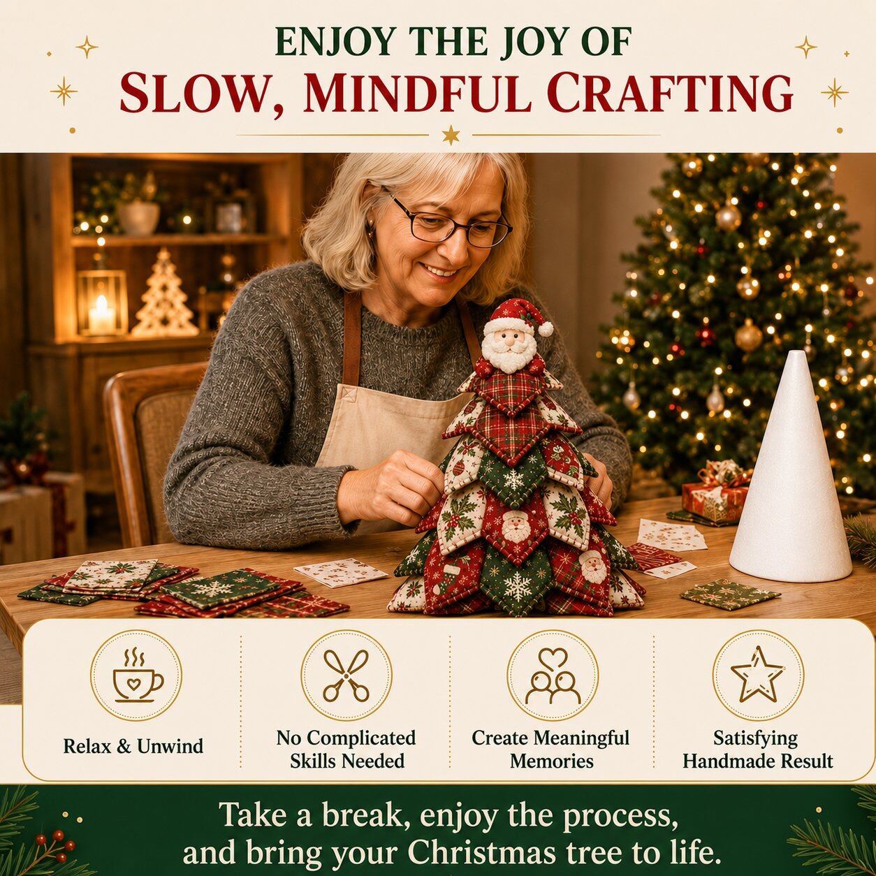 🔥LAST DAY 50% OFF - 🎄🧵DIY Quilted Christmas Tree Kit – Handmade Fabric Holiday Tabletop Tree Decor