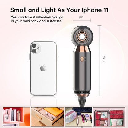 Portable, leafless hair dryer