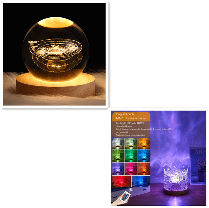 Acrylic crown-shaped LED water ripple projector lamp