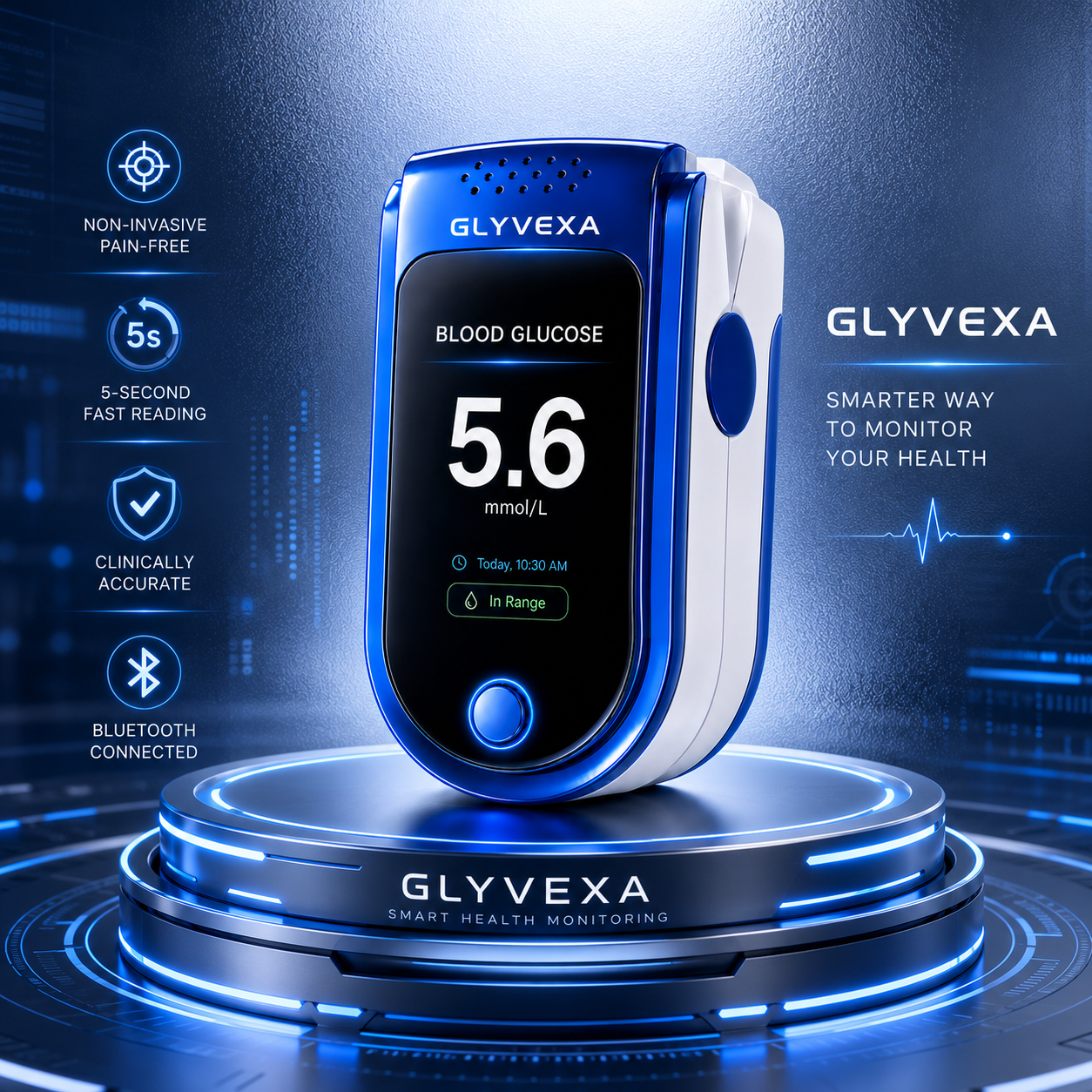 🩺 GLYVEXA™ T7 Non-Invasive Glucose & Health Monitor | 🩸 No Finger Pricks Blood Sugar Monitoring Device | ✅ ADA Licensed Product