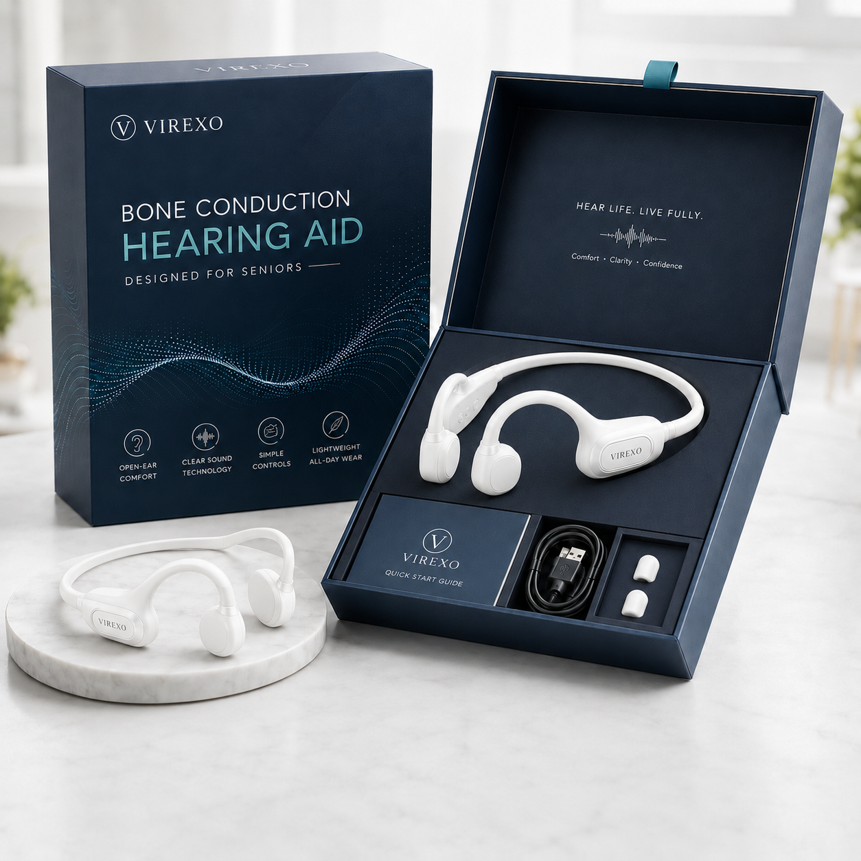 🎧 Open-Ear Bone Conduction Hearing Headphones ✨ Clearer Conversations, Comfortable Wear & Smart Daily Listening Support