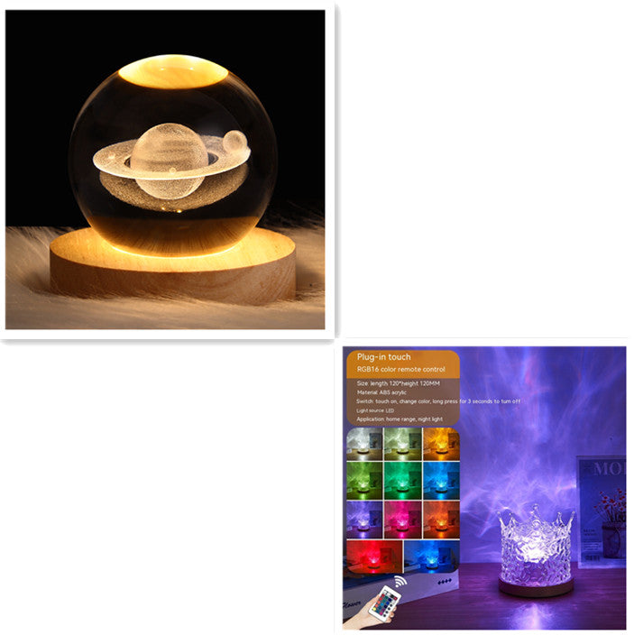 Acrylic crown-shaped LED water ripple projector lamp