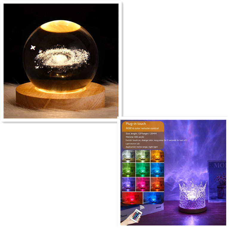 Acrylic crown-shaped LED water ripple projector lamp