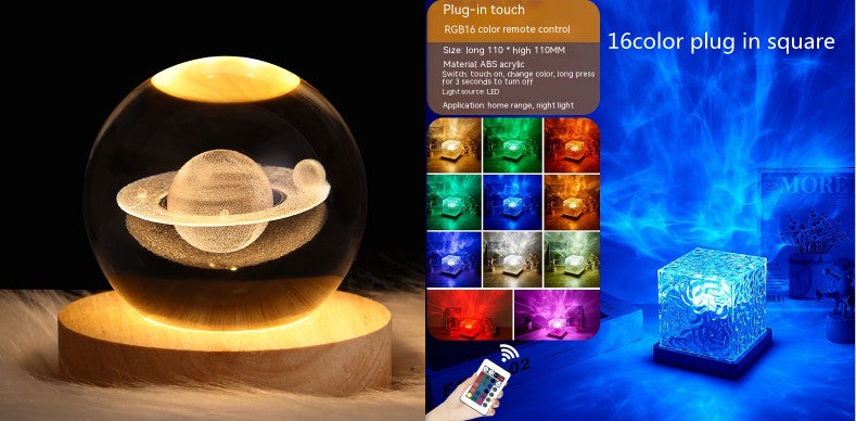 Acrylic crown-shaped LED water ripple projector lamp