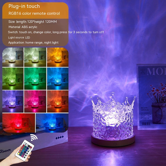 Acrylic crown-shaped LED water ripple projector lamp