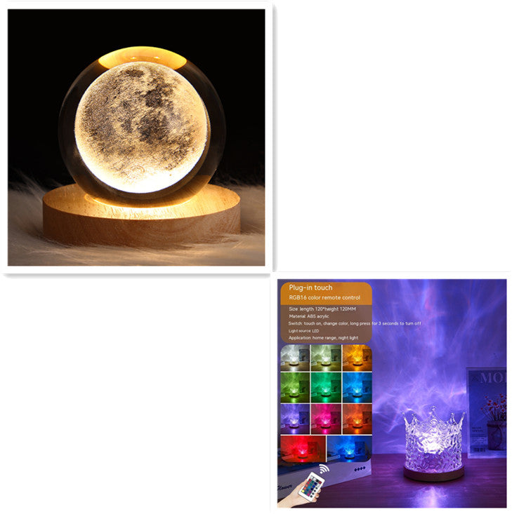 Acrylic crown-shaped LED water ripple projector lamp