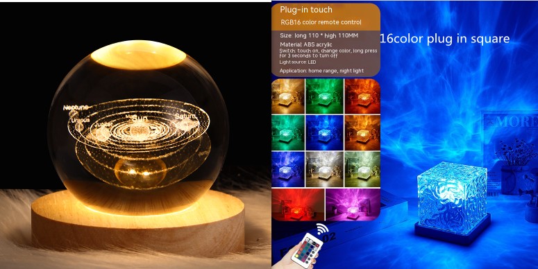 Acrylic crown-shaped LED water ripple projector lamp