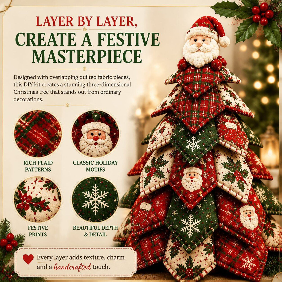 🔥LAST DAY 50% OFF - 🎄🧵DIY Quilted Christmas Tree Kit – Handmade Fabric Holiday Tabletop Tree Decor